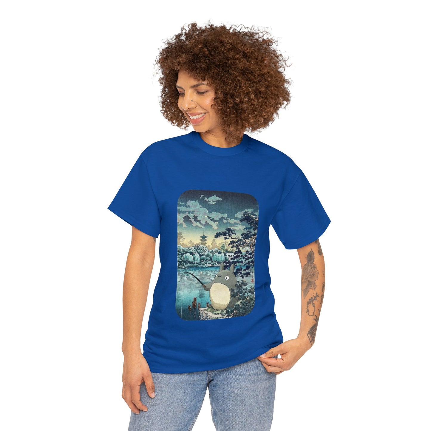 Unisex Heavy Cotton T-shirt - "Totoro Fishing" from Studio Ghibli