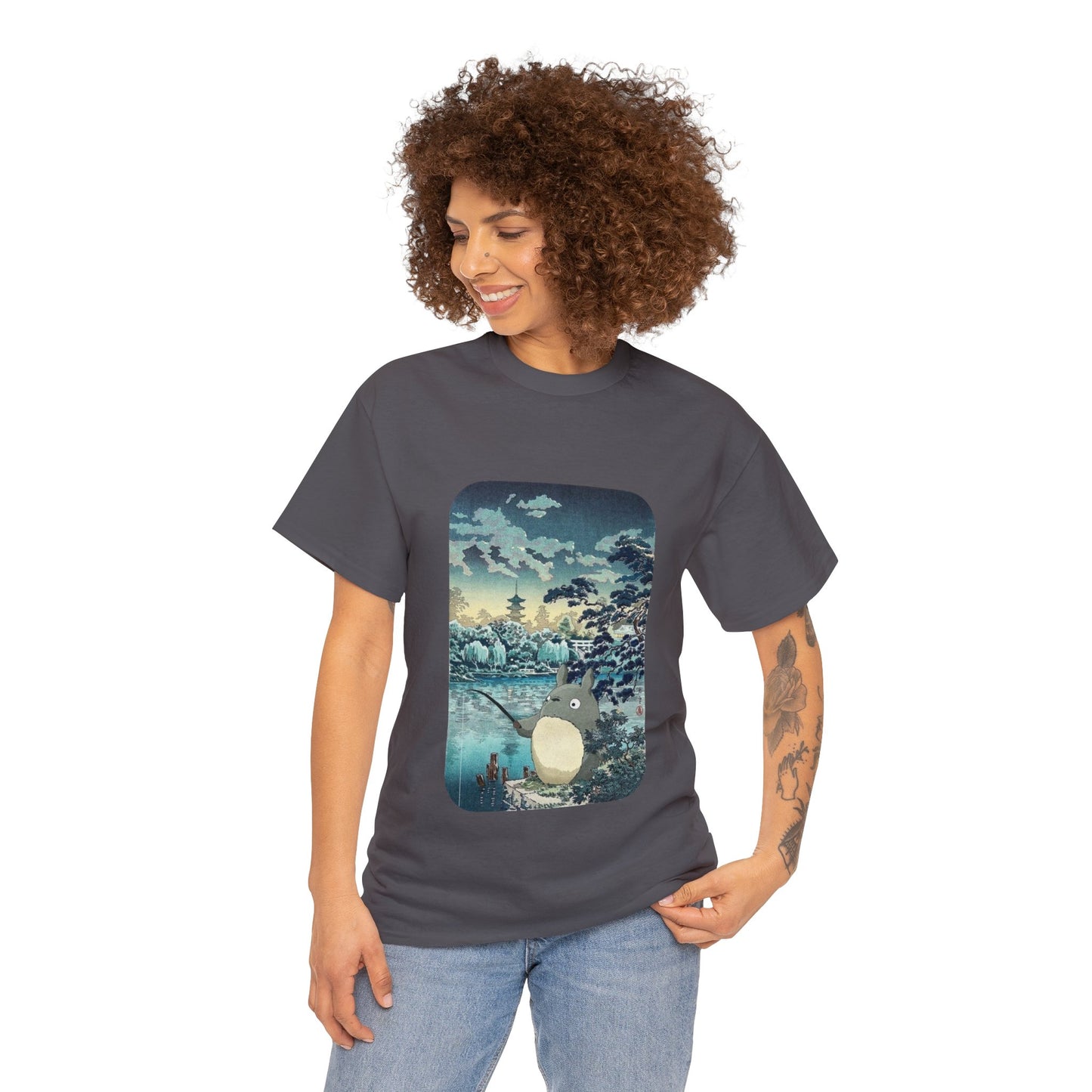 Unisex Heavy Cotton T-shirt - "Totoro Fishing" from Studio Ghibli