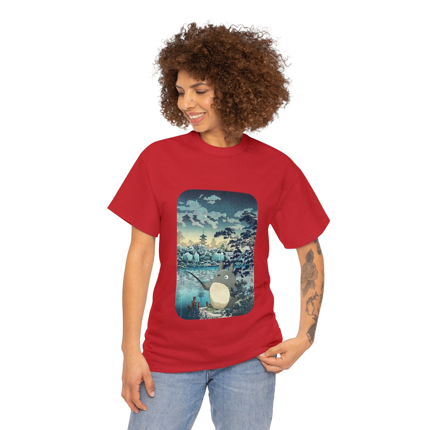 Unisex Heavy Cotton T-shirt - "Totoro Fishing" from Studio Ghibli