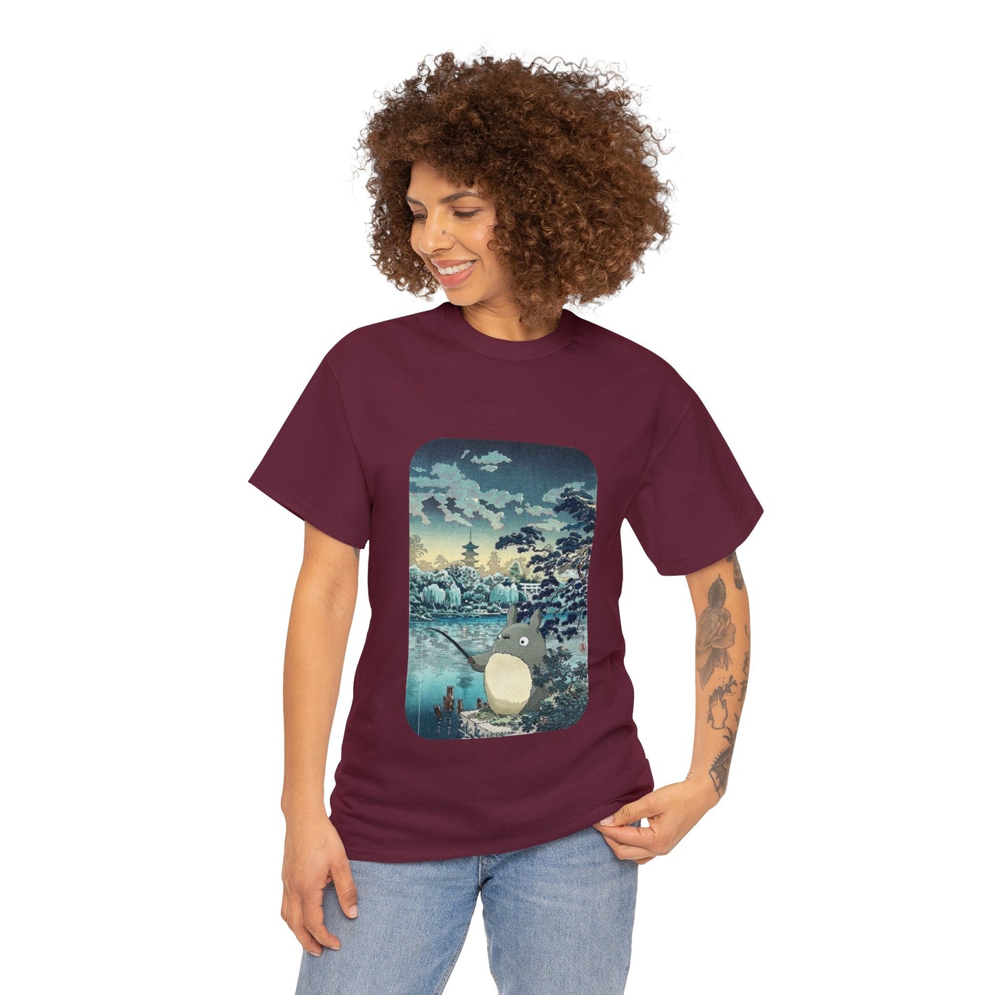 Unisex Heavy Cotton T-shirt - "Totoro Fishing" from Studio Ghibli
